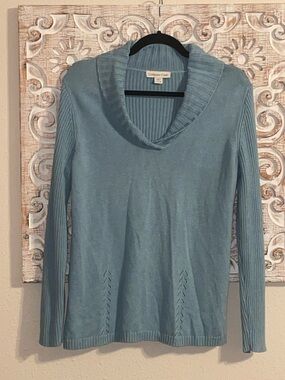 Coldwater Creek Soft Dusty Blue Cowlneck Sweater